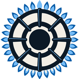 A gas burner ring seen from above with a crown of blue flame